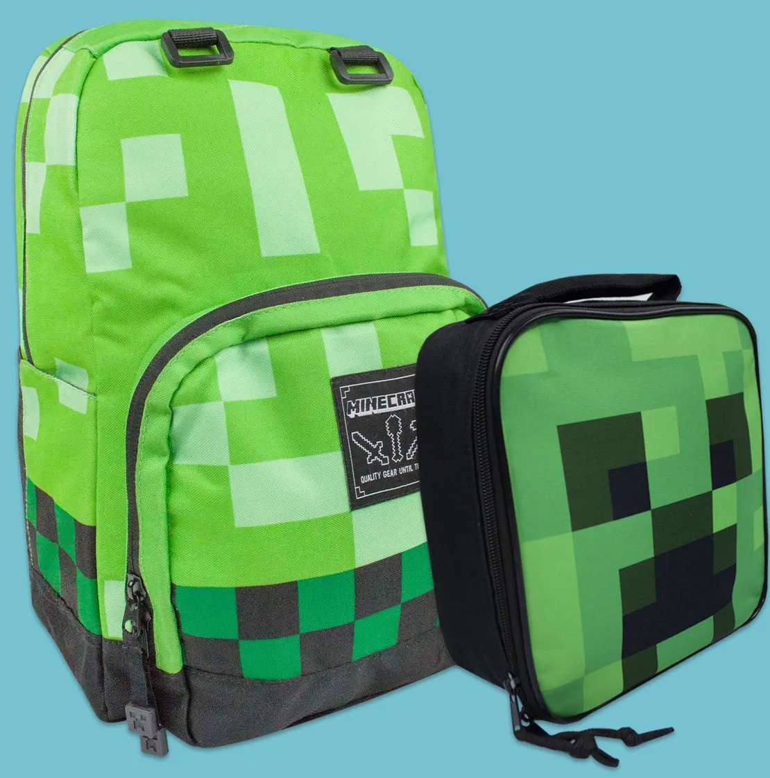 Minecraft Creeper Green Kids Backpack and Lunch Box School Set