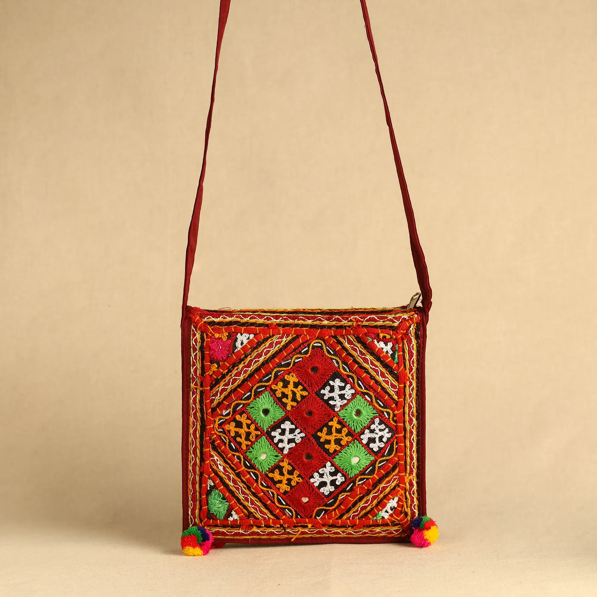 Multicolor - Kutch Abhla Bawariya Hand Embroidery Mirror Work Sling Bag 13