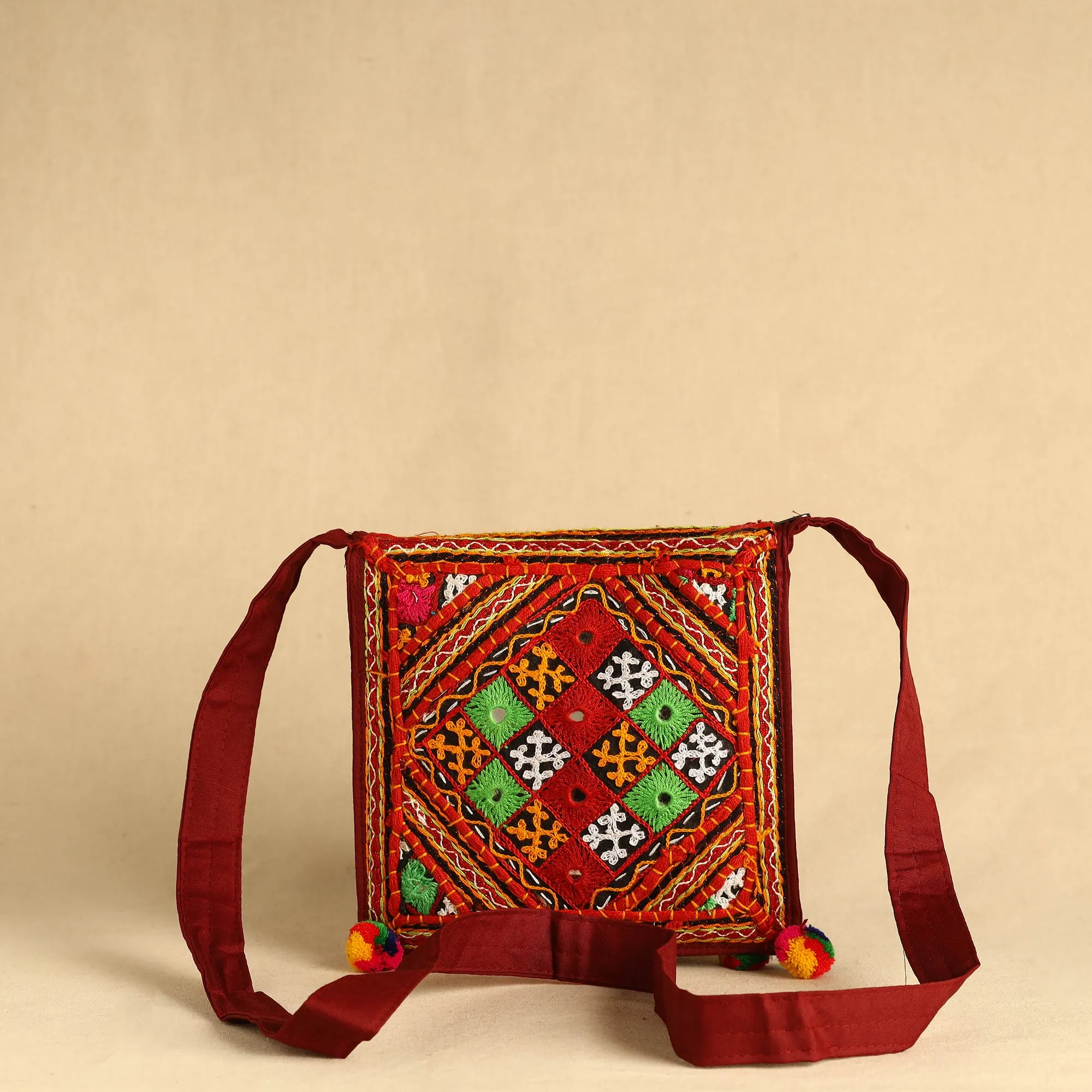 Multicolor - Kutch Abhla Bawariya Hand Embroidery Mirror Work Sling Bag 13