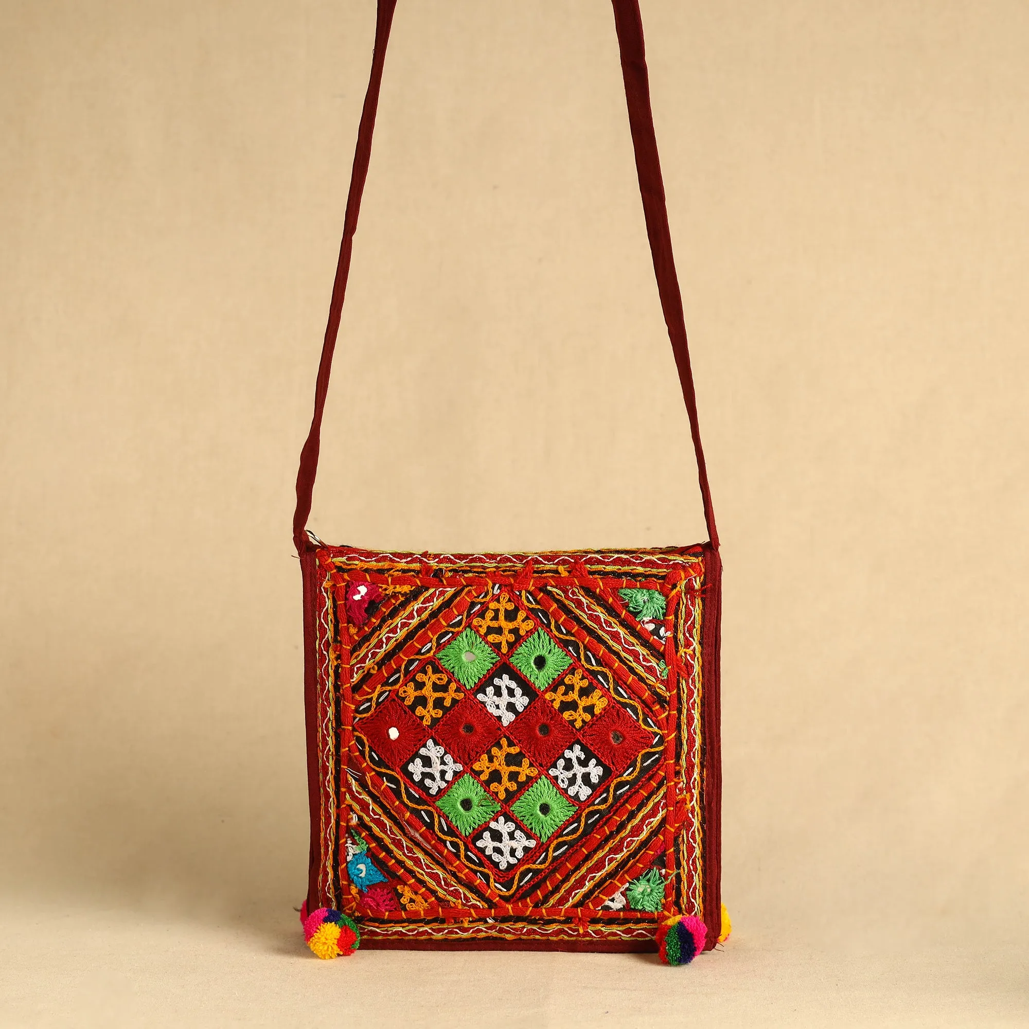 Multicolor - Kutch Abhla Bawariya Hand Embroidery Mirror Work Sling Bag 13