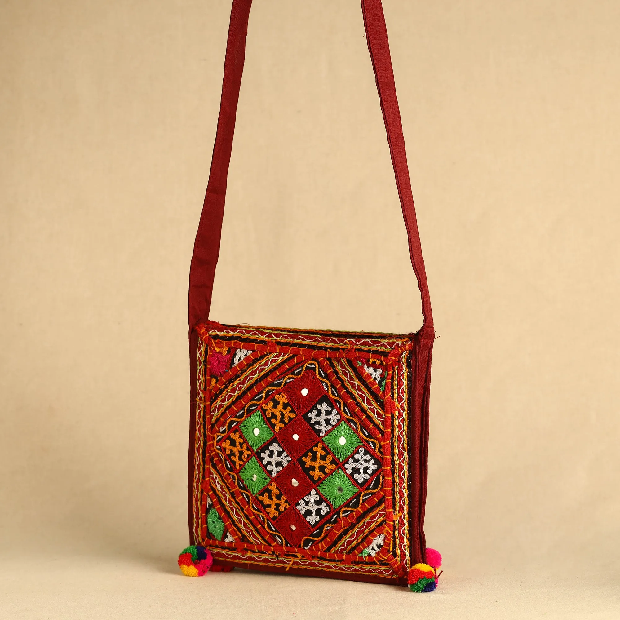 Multicolor - Kutch Abhla Bawariya Hand Embroidery Mirror Work Sling Bag 13