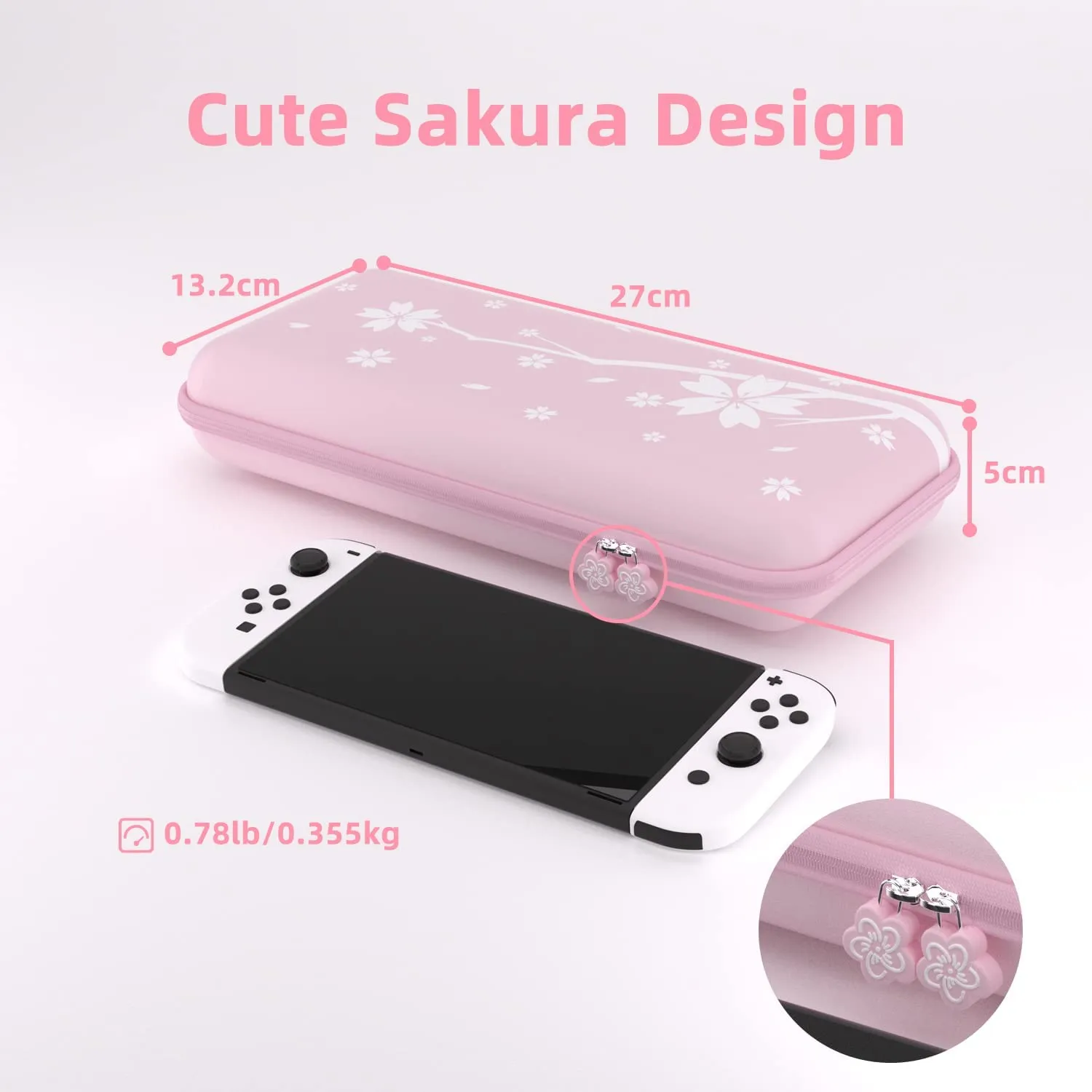 Mytrix Sakura Pink Carrying Case 4 in 1 Bundle for Nintendo Switch OLED, Skin Stickers, Screen Protector, 2 Joystick Caps