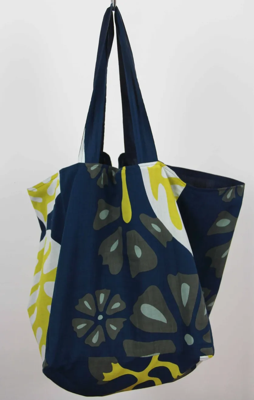 Navy And Yellow Floral Organic Cotton Tote