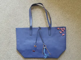 Navy Blue Patent Upcycle Bag Pink Pearl Shoulder Bag