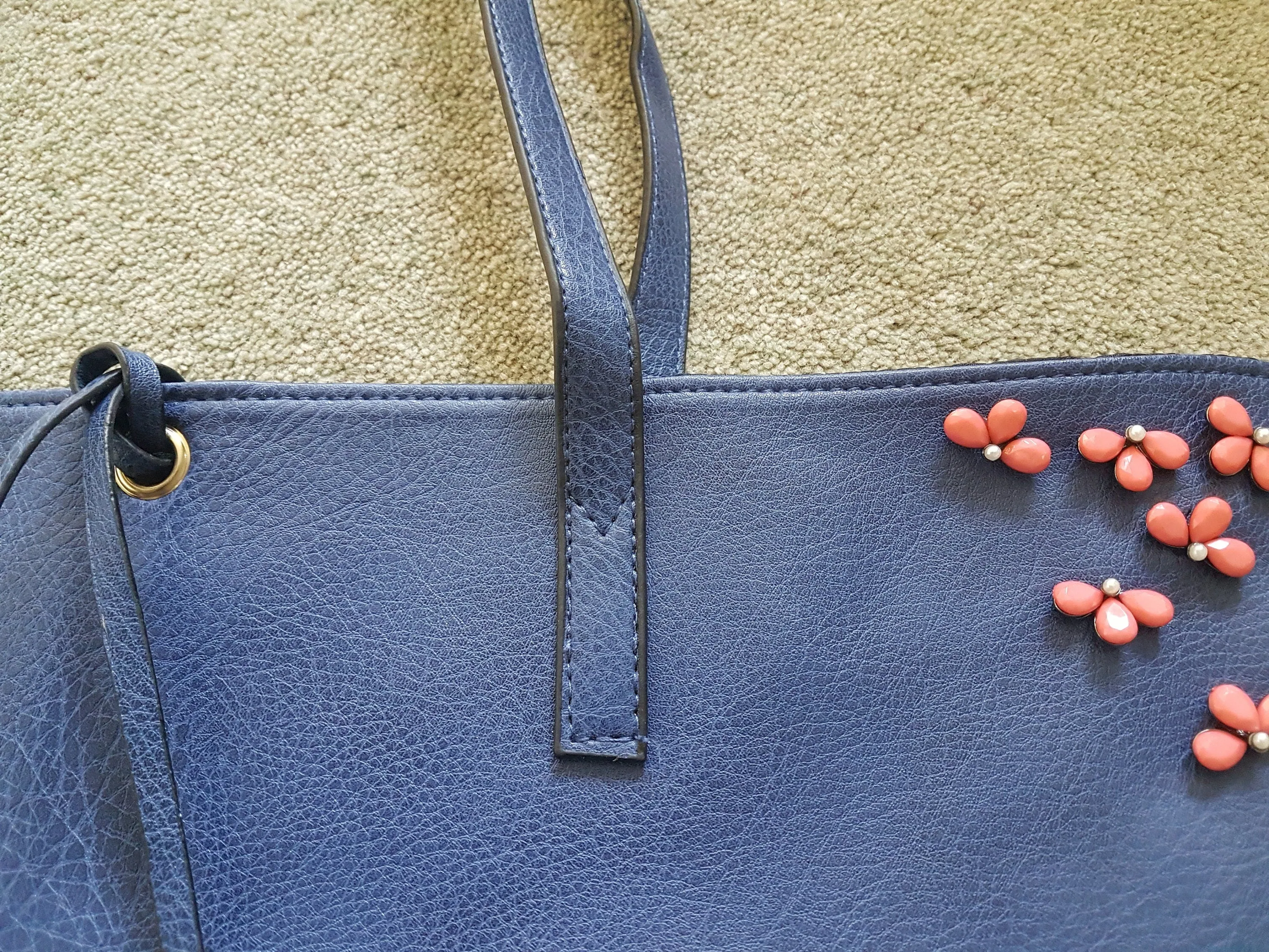 Navy Blue Patent Upcycle Bag Pink Pearl Shoulder Bag