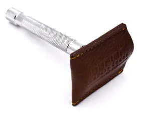 Parker Leather Double Edge Safety Razor Travel Cover Brown