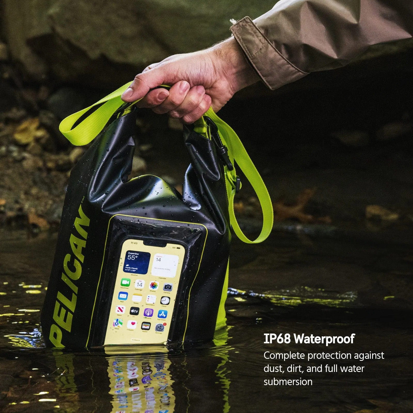 Pelican Marine Waterproof 5L Dry Bag (Black/ Hi Vis Yellow) - Phone Pouch