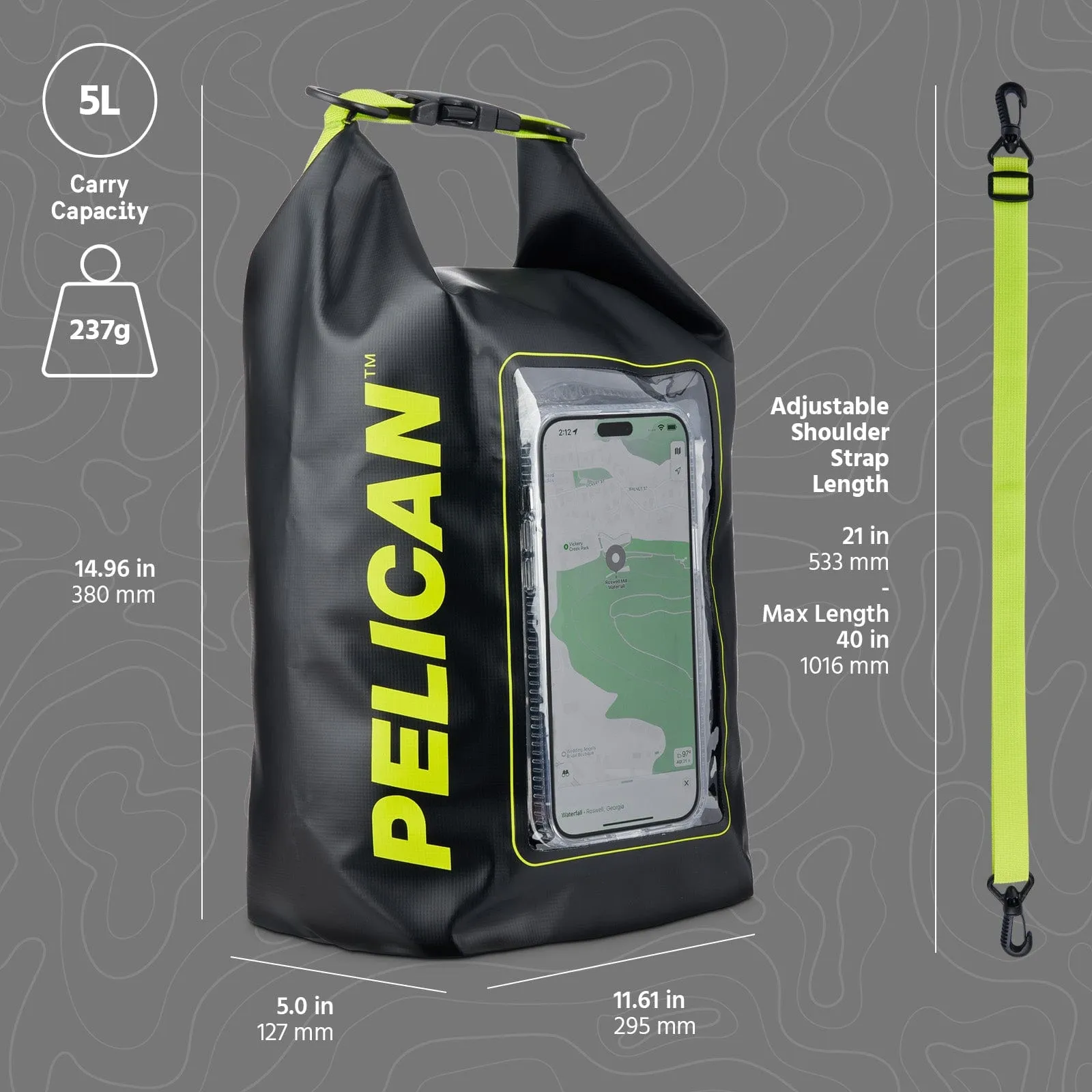 Pelican Marine Waterproof 5L Dry Bag (Black/ Hi Vis Yellow) - Phone Pouch