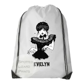 Personalised Cute Wednesday Addams Drawstring Kids Bag school bag - PE Bag, Swimming Bag