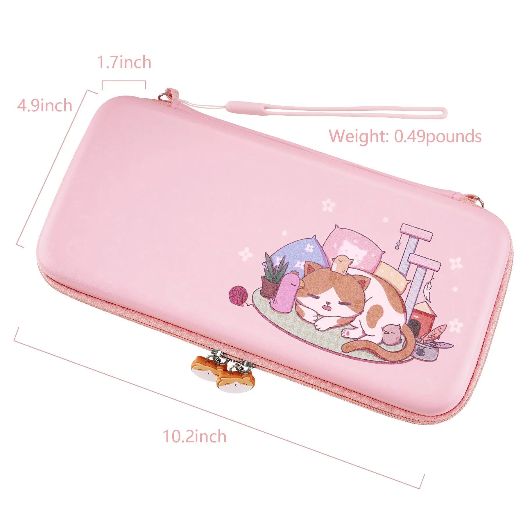 PlayVital Pink Switch Carrying Case, Switch Portable Pouch, Soft Velvet Lining Switch Storage Bag, Travel Case for NS Switch OLED with Thumb Grips Game Cards Slots & Inner Pocket - Kitten & Chicken - NTW002