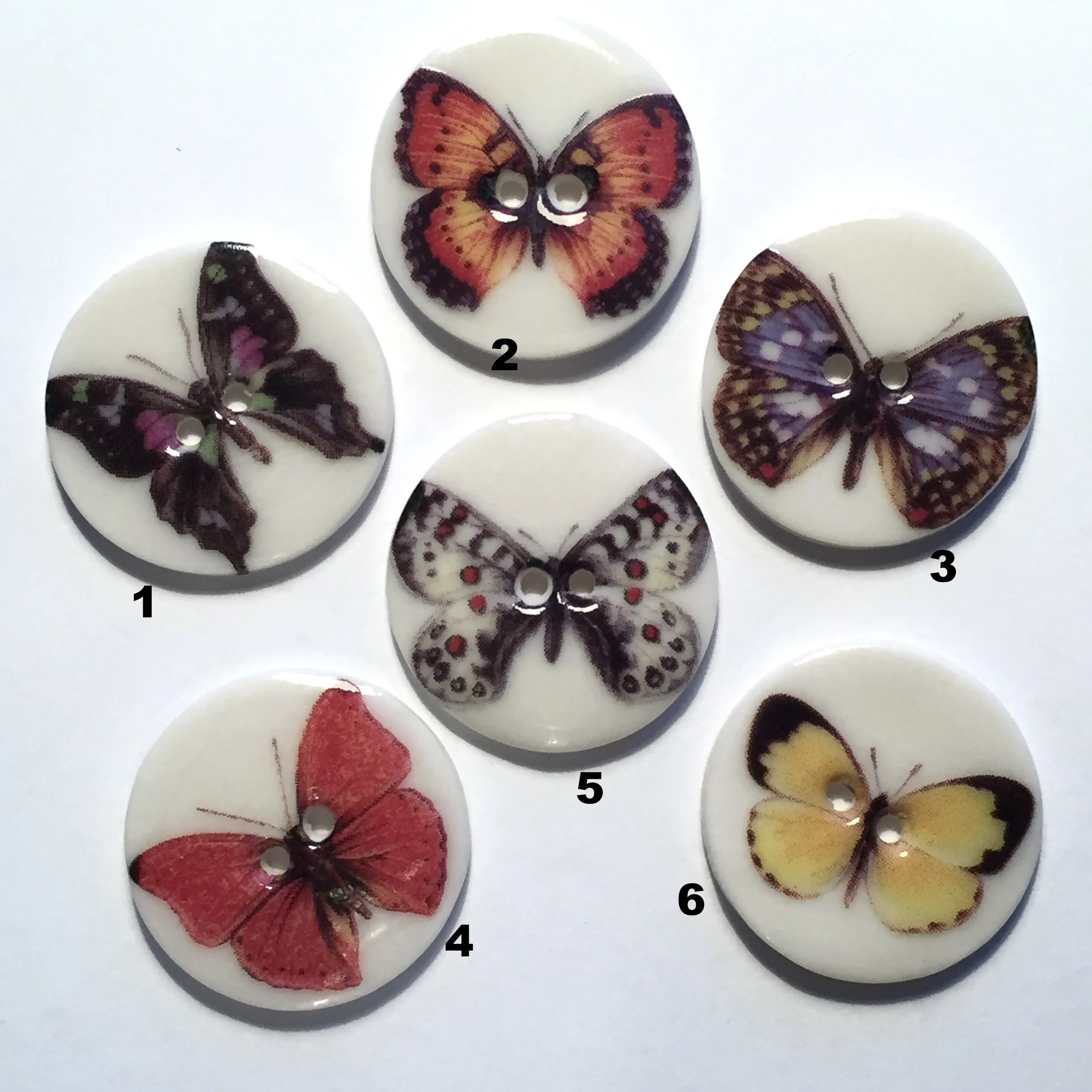 Purple / Black Butterfly Button 7/8" Handmade Porcelain