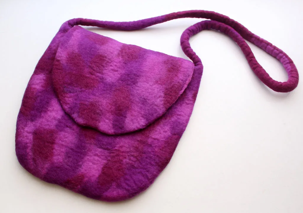 Purple Felt Shoulder Side Carry Bag with Flap