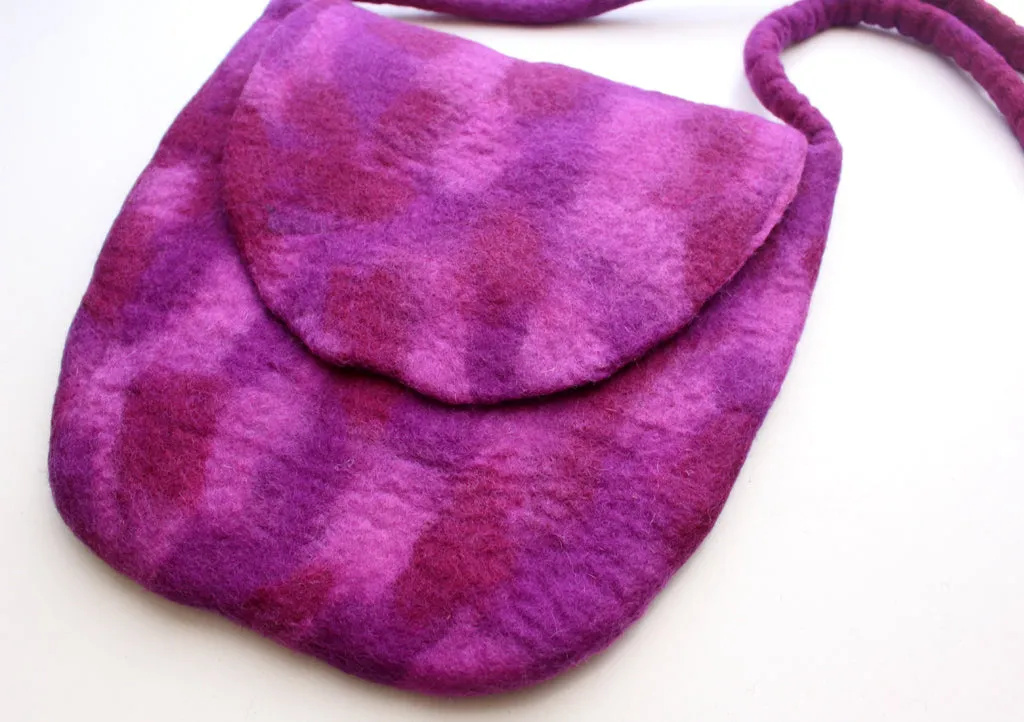 Purple Felt Shoulder Side Carry Bag with Flap