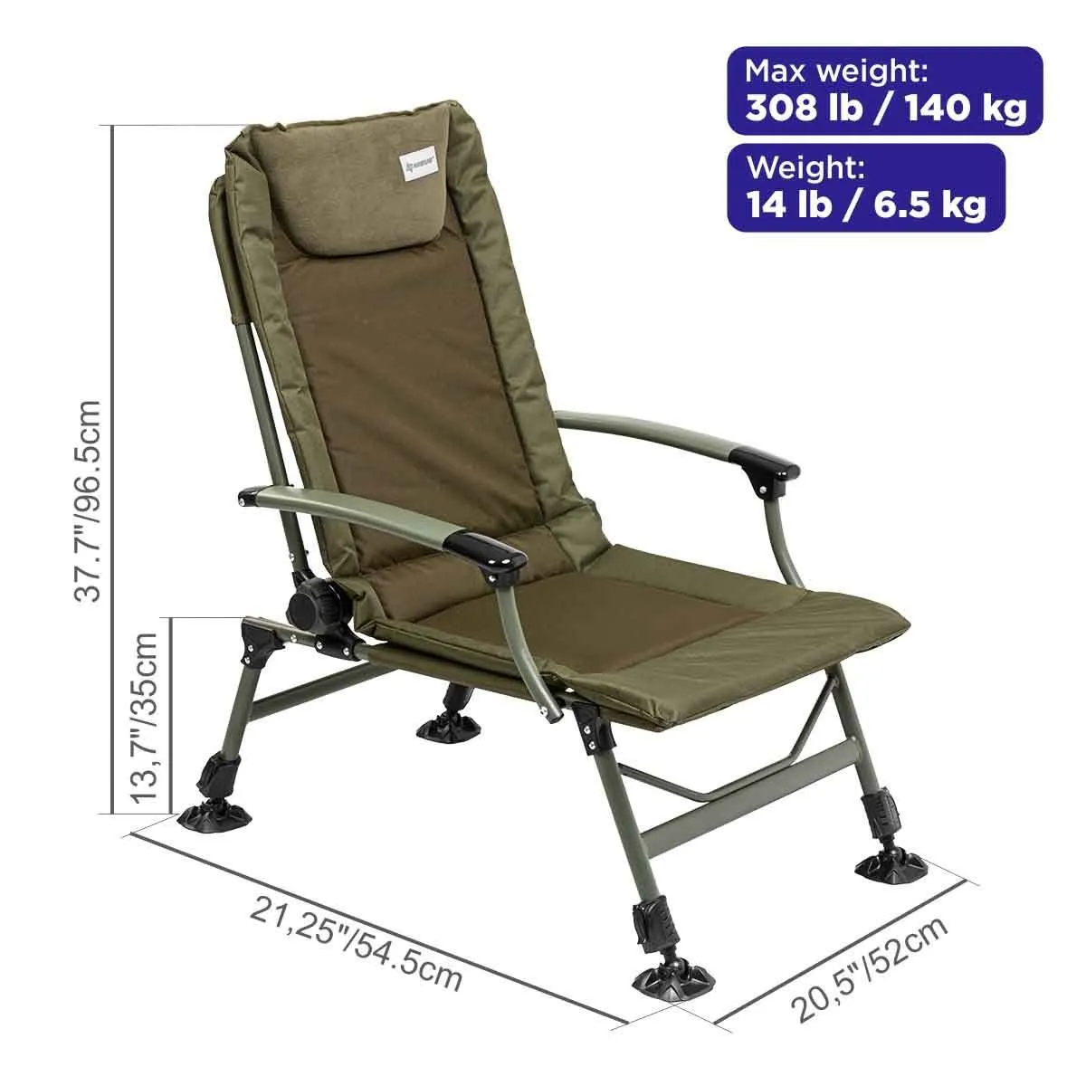 Reclining Aluminum Camping Chair with Adjustable Legs