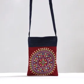 Red - Kutch Neran Hand Embroidery Mirror Work Mashru Silk Sling Bag 15