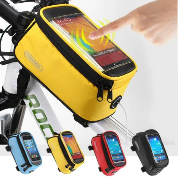 ROSWHEEL Outdoor Waterproof Cycling Bicycle Bag MTB Bike Frame Tube Panniers Touchscreen Phone Case Reflective Bags 4.2"4.8"5.5"