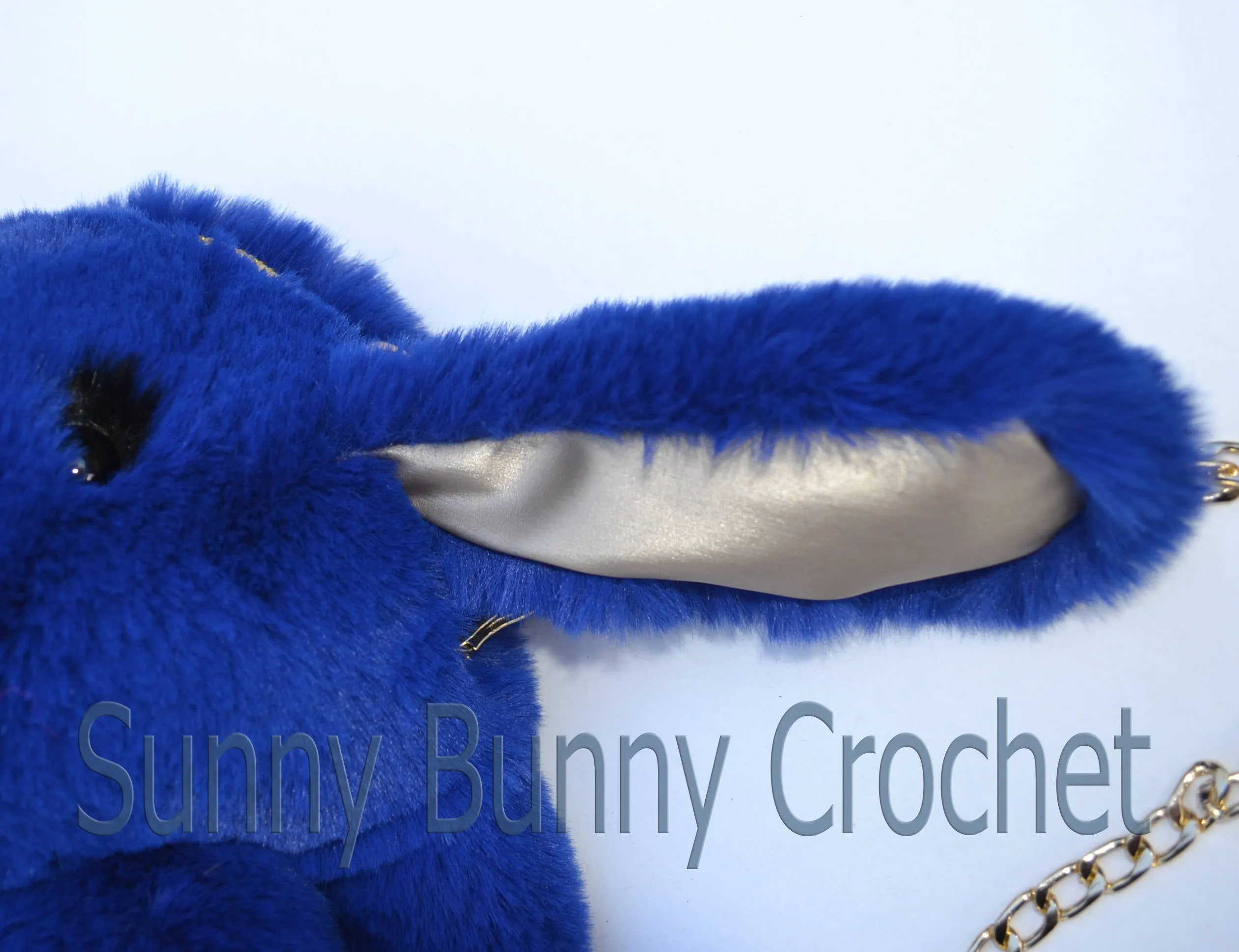 Royal Blue Rabbit Backpack Real Fur Bag Bunny Shoulder Bag  Women Purse Girls Handbag Phone Bag Animal Bag Chain Clutch Purse Cosmetic Bag