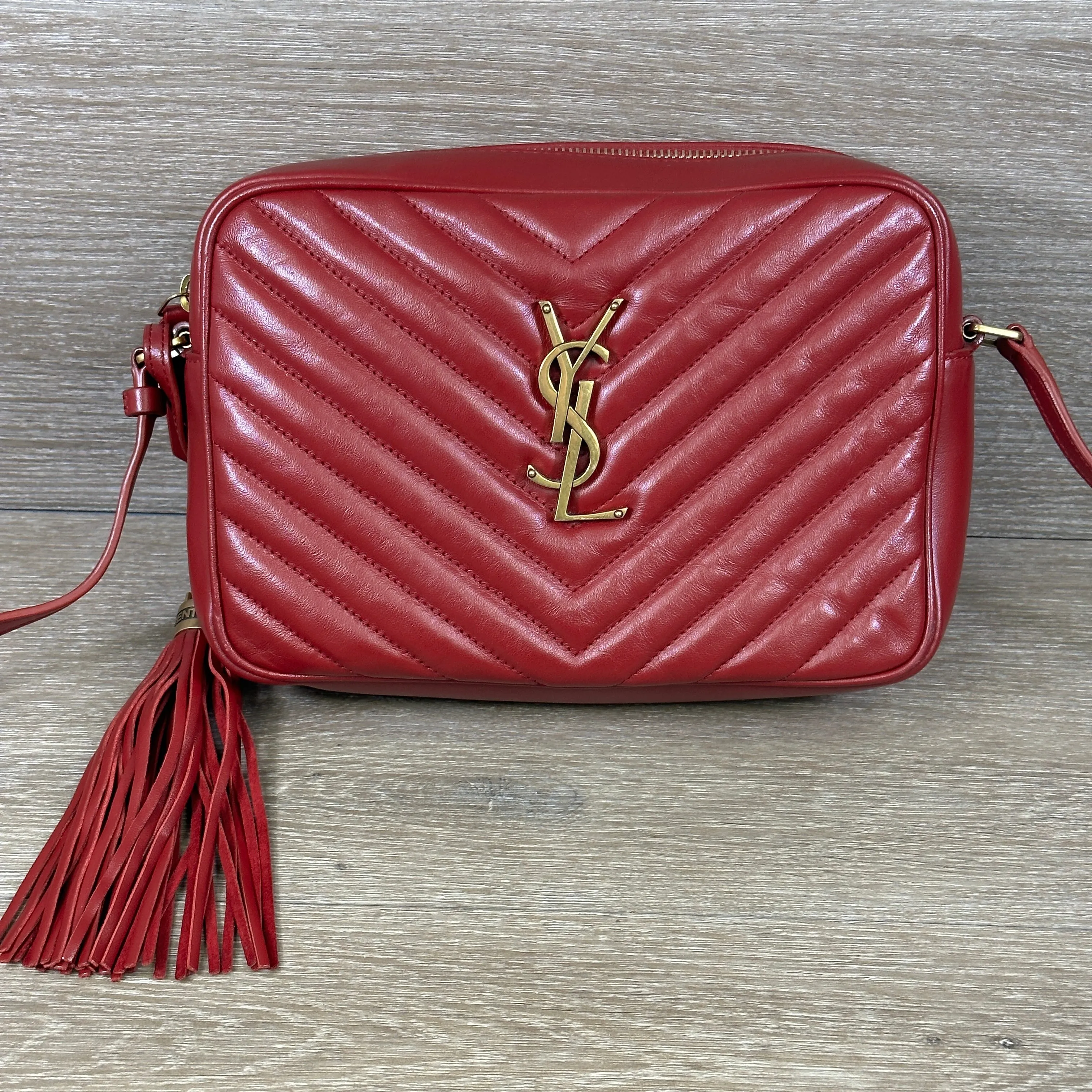 Saint Laurent Lou Medium YSL Camera Bag - Rouge Opium