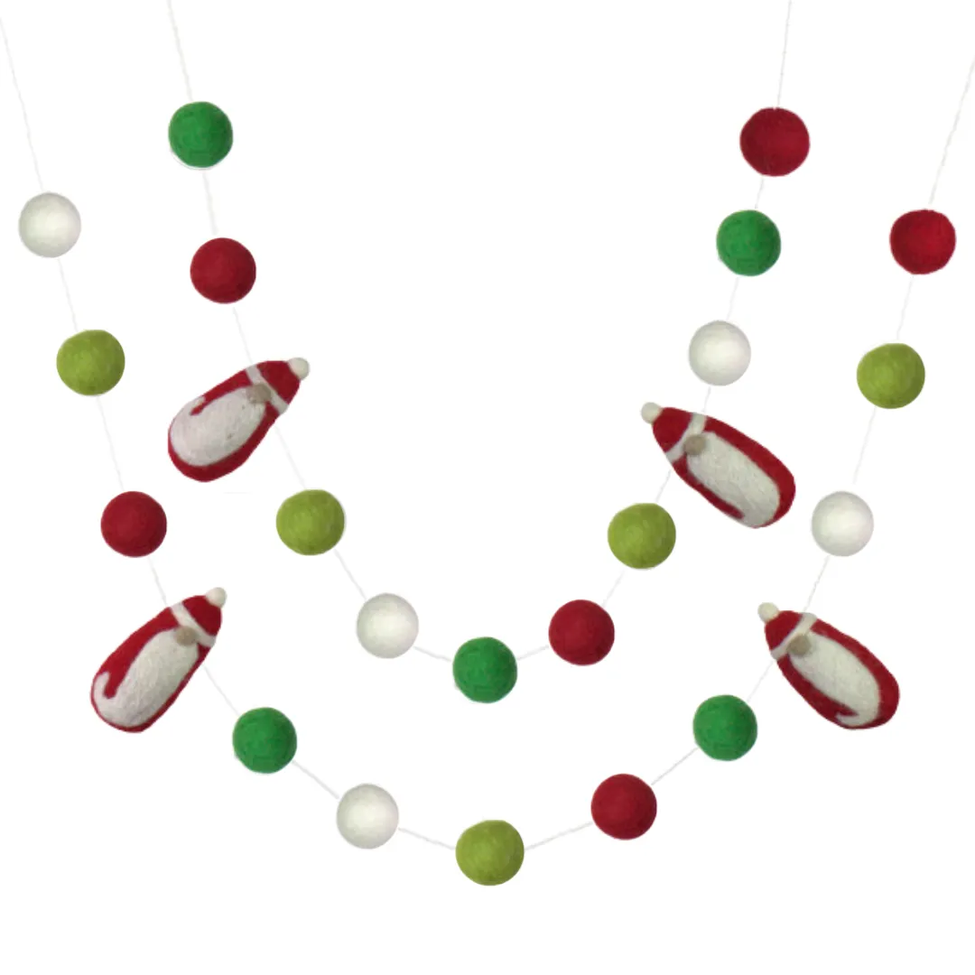 Santa Claus Felt Christmas Garland- Red Green White