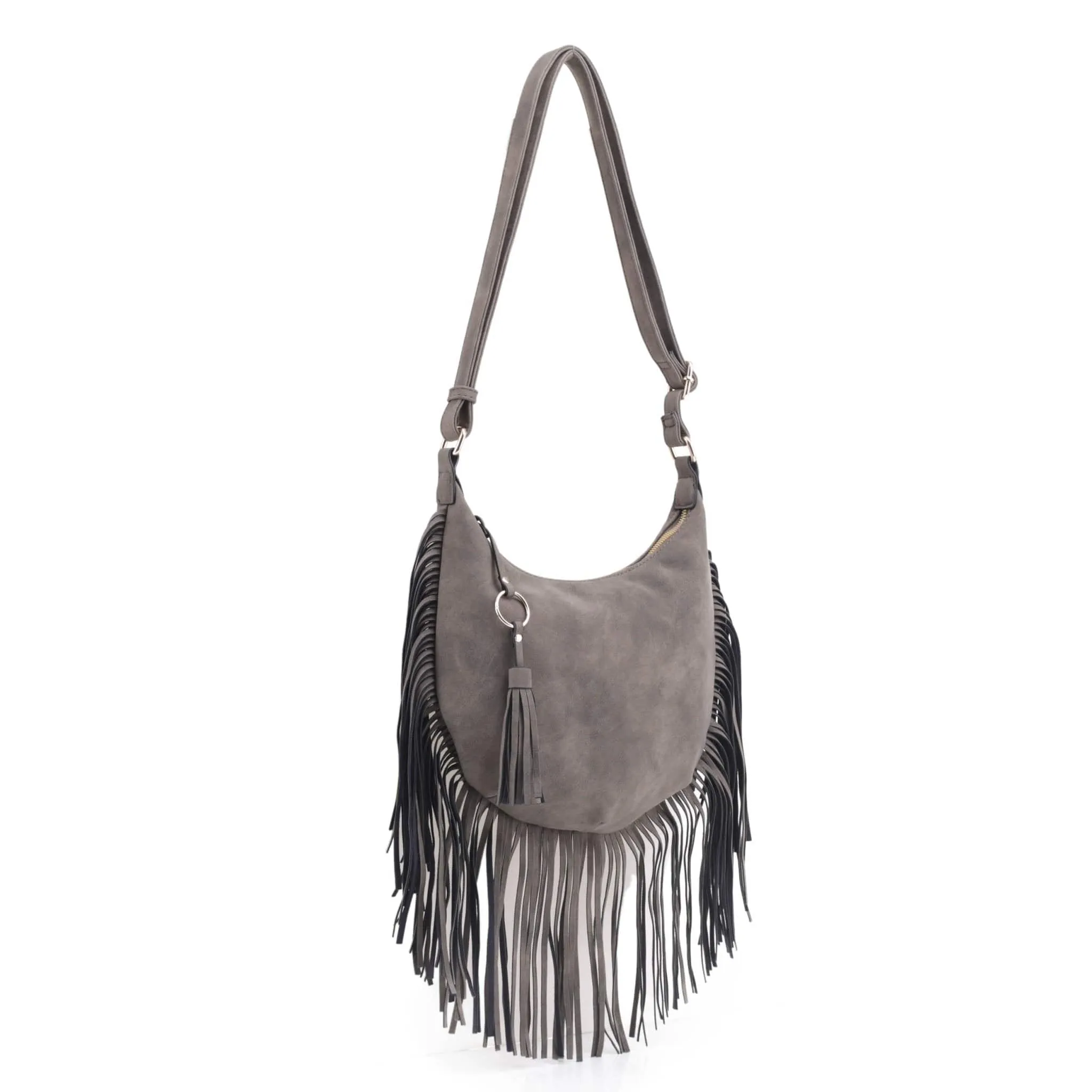 SJ20309 Soft Leather Fringe Hobo/Crossbody Bag With Tassel