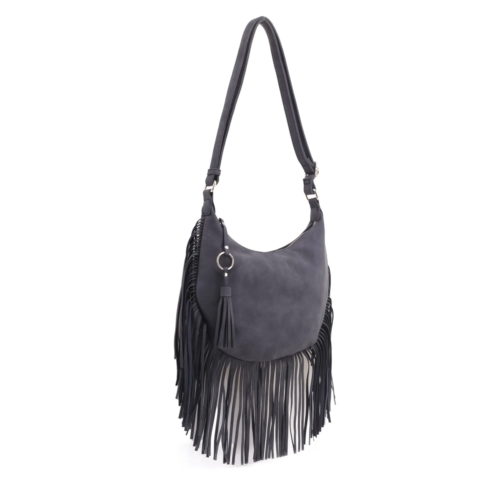 SJ20309 Soft Leather Fringe Hobo/Crossbody Bag With Tassel