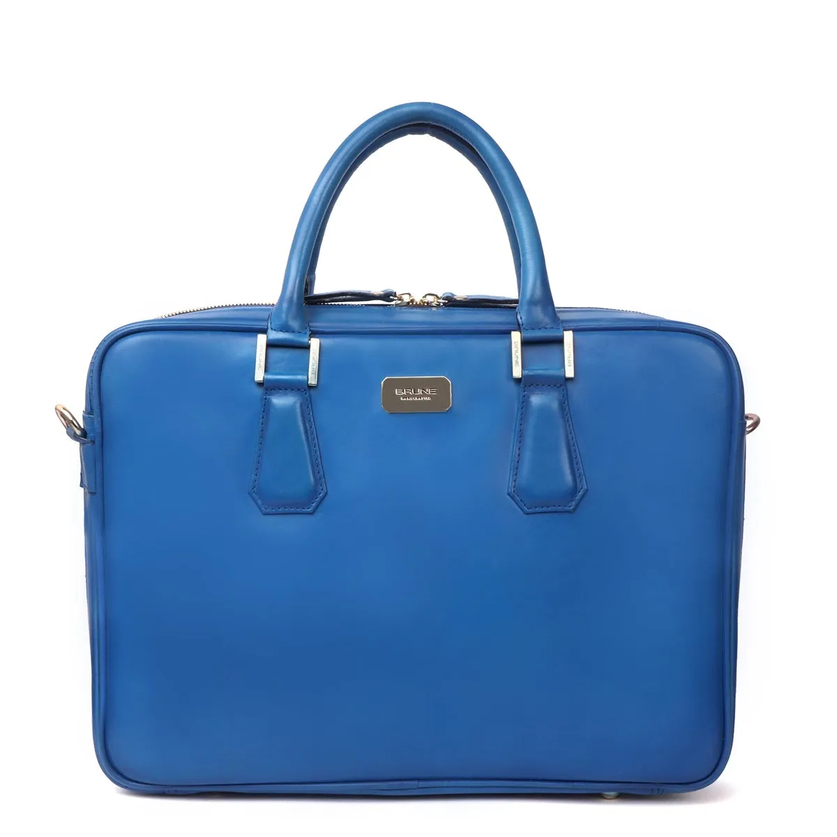 Sky Blue Office Briefcase with Organizer Compartment Leather bag by Brune & Bareskin