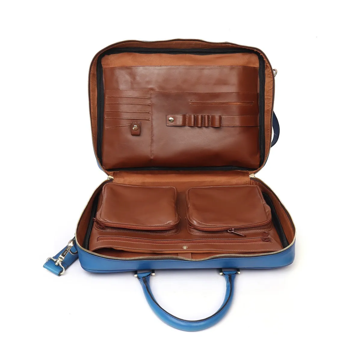 Sky Blue Office Briefcase with Organizer Compartment Leather bag by Brune & Bareskin