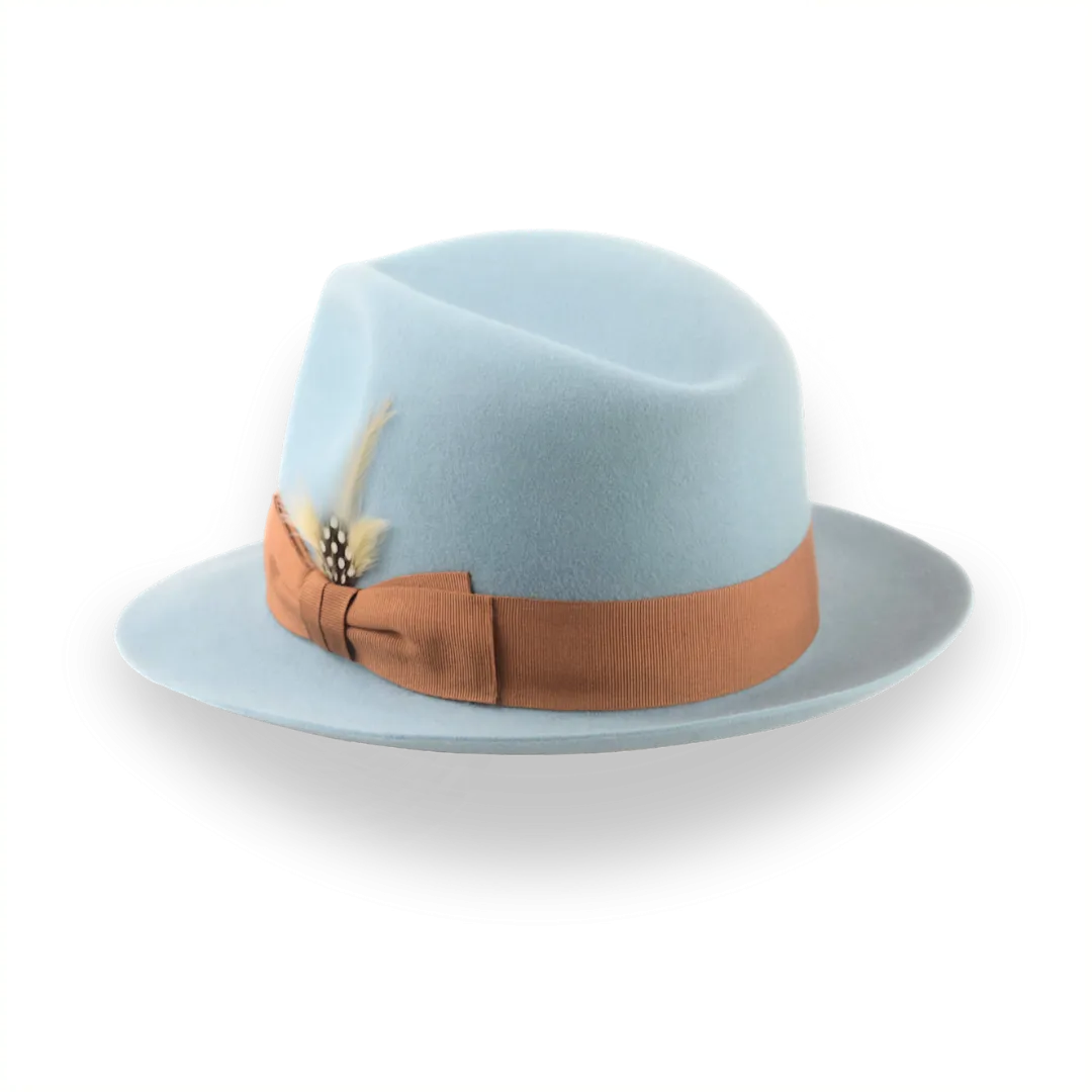 Sky Blue Trilby Fedora Hat with Elegant Feather | The Phoenix