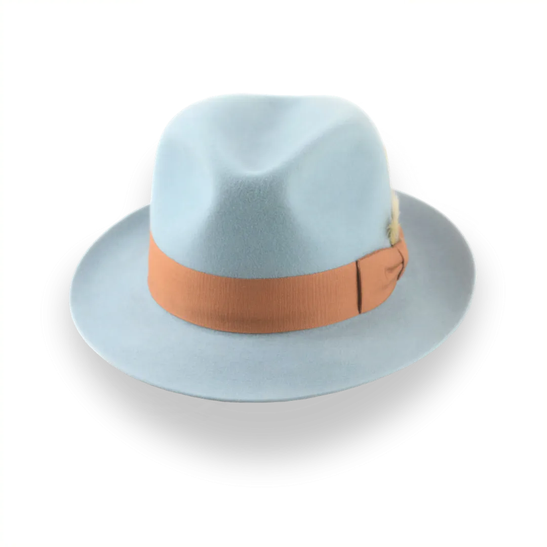 Sky Blue Trilby Fedora Hat with Elegant Feather | The Phoenix