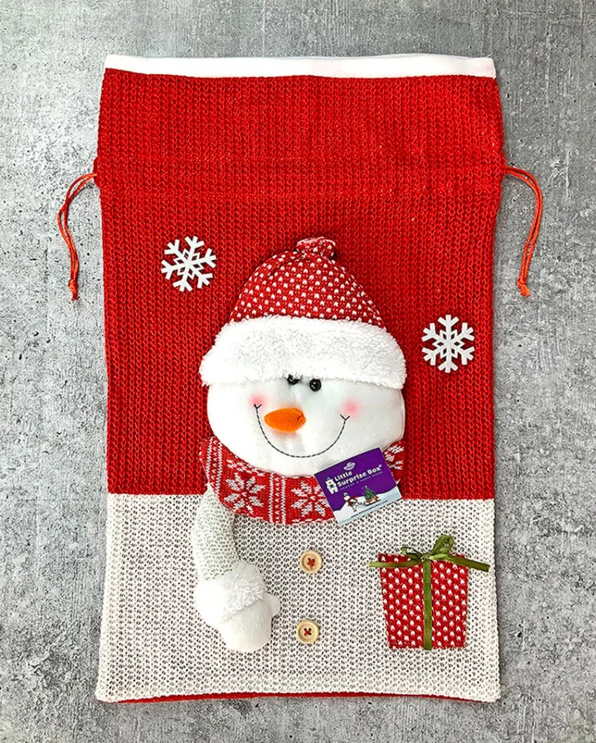 Snowman Felt Knitted Christmas Sack And Gift Bag | 13 x 21 inches