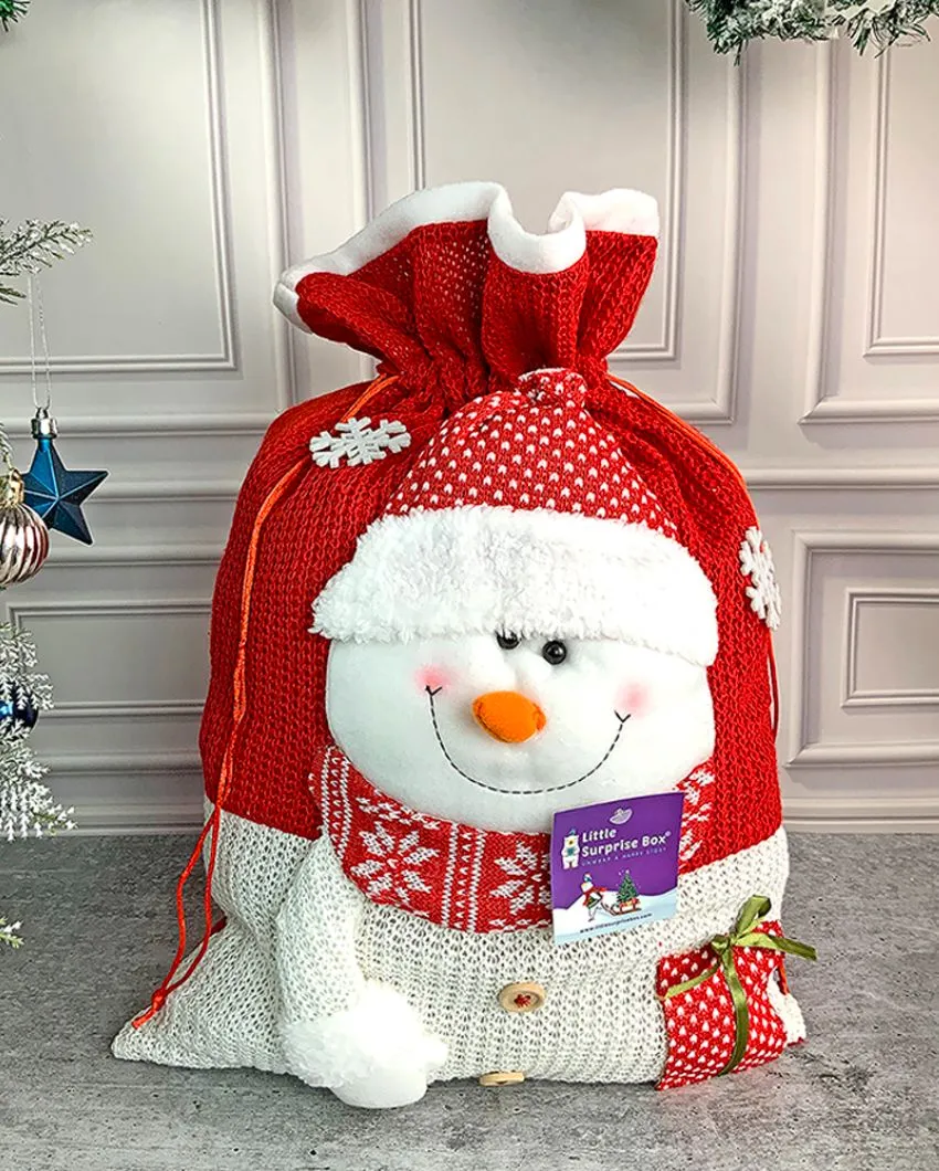 Snowman Felt Knitted Christmas Sack And Gift Bag | 13 x 21 inches