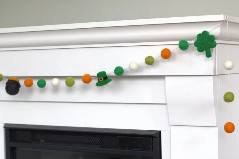 St. Patrick's Day Garland- Shamrock, Pot of Gold & Leprechaun Hat- Orange, Green