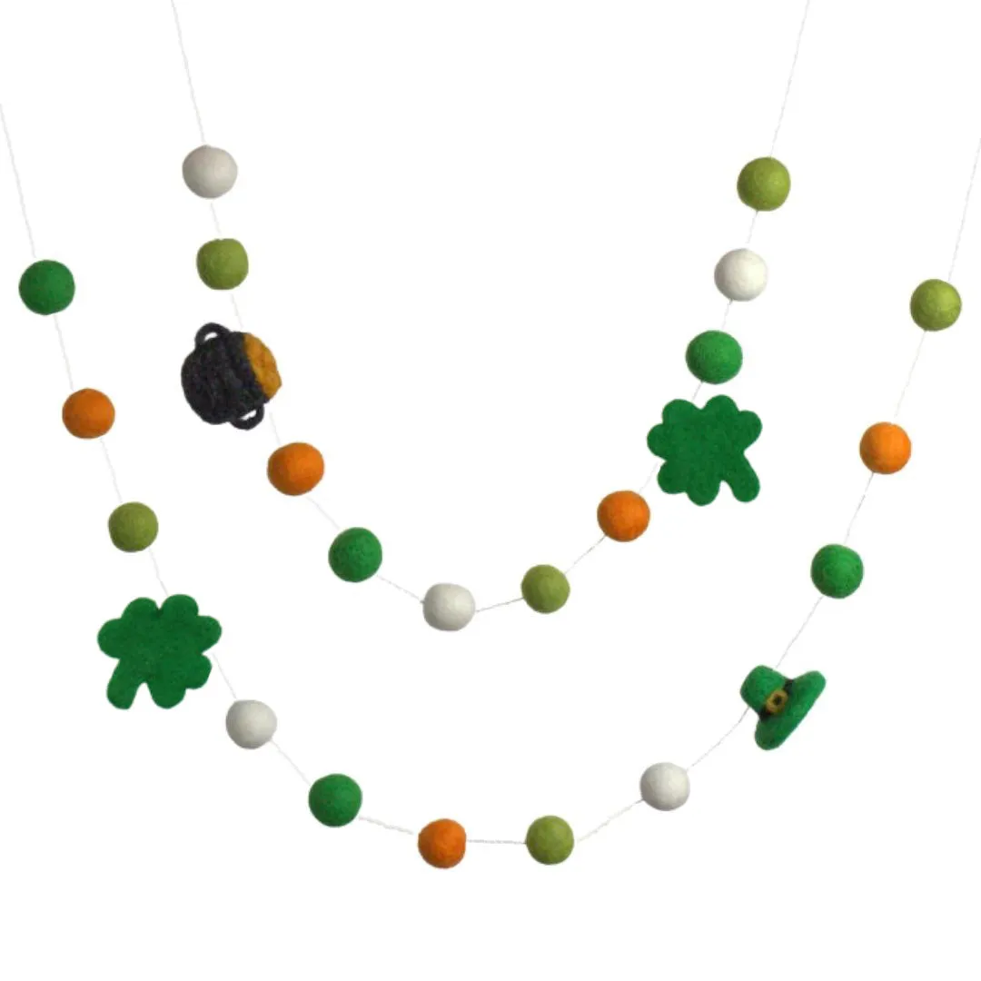 St. Patrick's Day Garland- Shamrock, Pot of Gold & Leprechaun Hat- Orange, Green