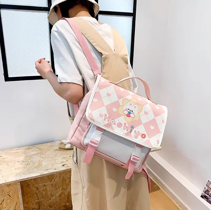 Student College Schoolbag Flower Rabbit Bear Pink Yellow Blue Briefcase Bag