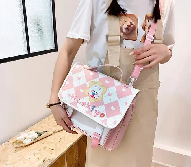 Student College Schoolbag Flower Rabbit Bear Pink Yellow Blue Briefcase Bag