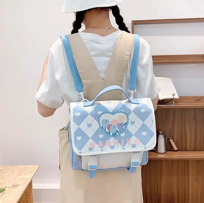 Student College Schoolbag Flower Rabbit Bear Pink Yellow Blue Briefcase Bag