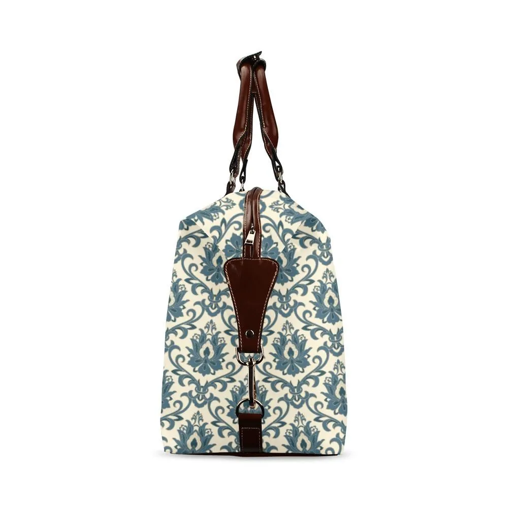 Teal Damask Travel Bag, Retro Bag, Elegant Damask Duffel Bag, Vintage Style Bag, Weekender Bag