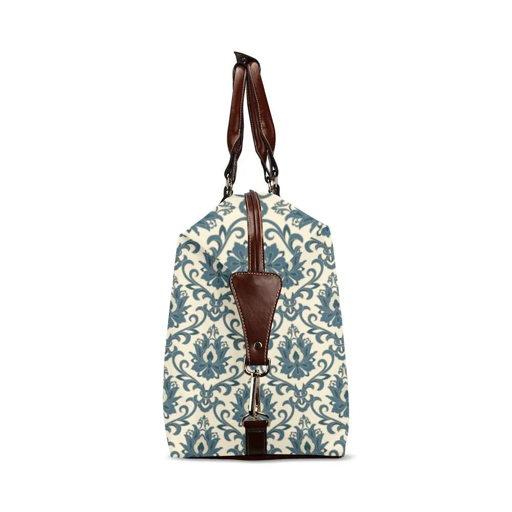 Teal Damask Travel Bag, Retro Bag, Elegant Damask Duffel Bag, Vintage Style Bag, Weekender Bag