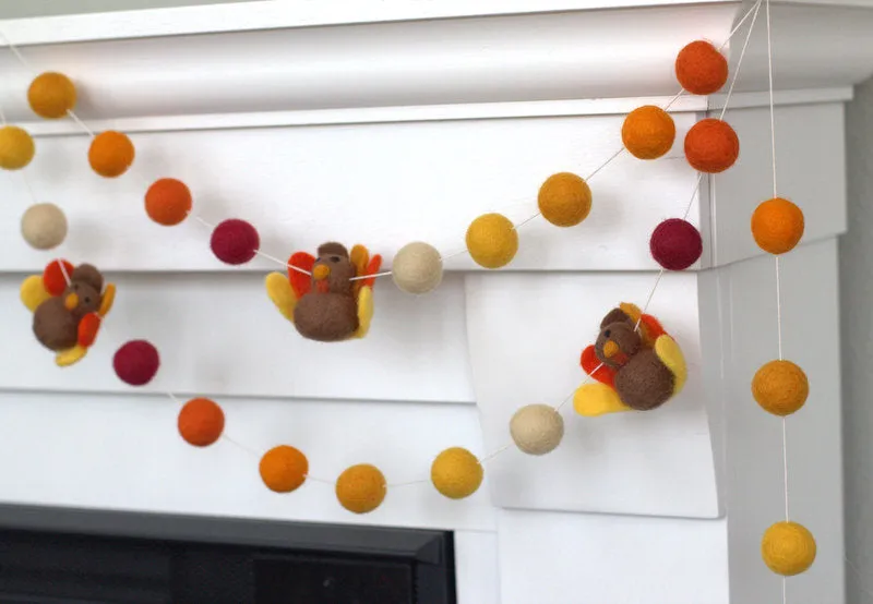 Thanksgiving Turkey Garland- Burgundy, Orange, Gold