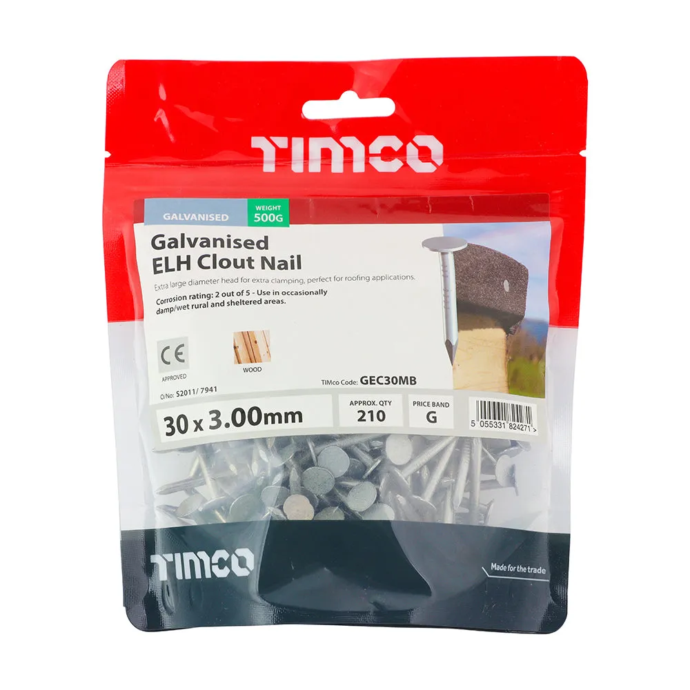 TIMco Galvanised Extra Large Head Clout Nails 30mm