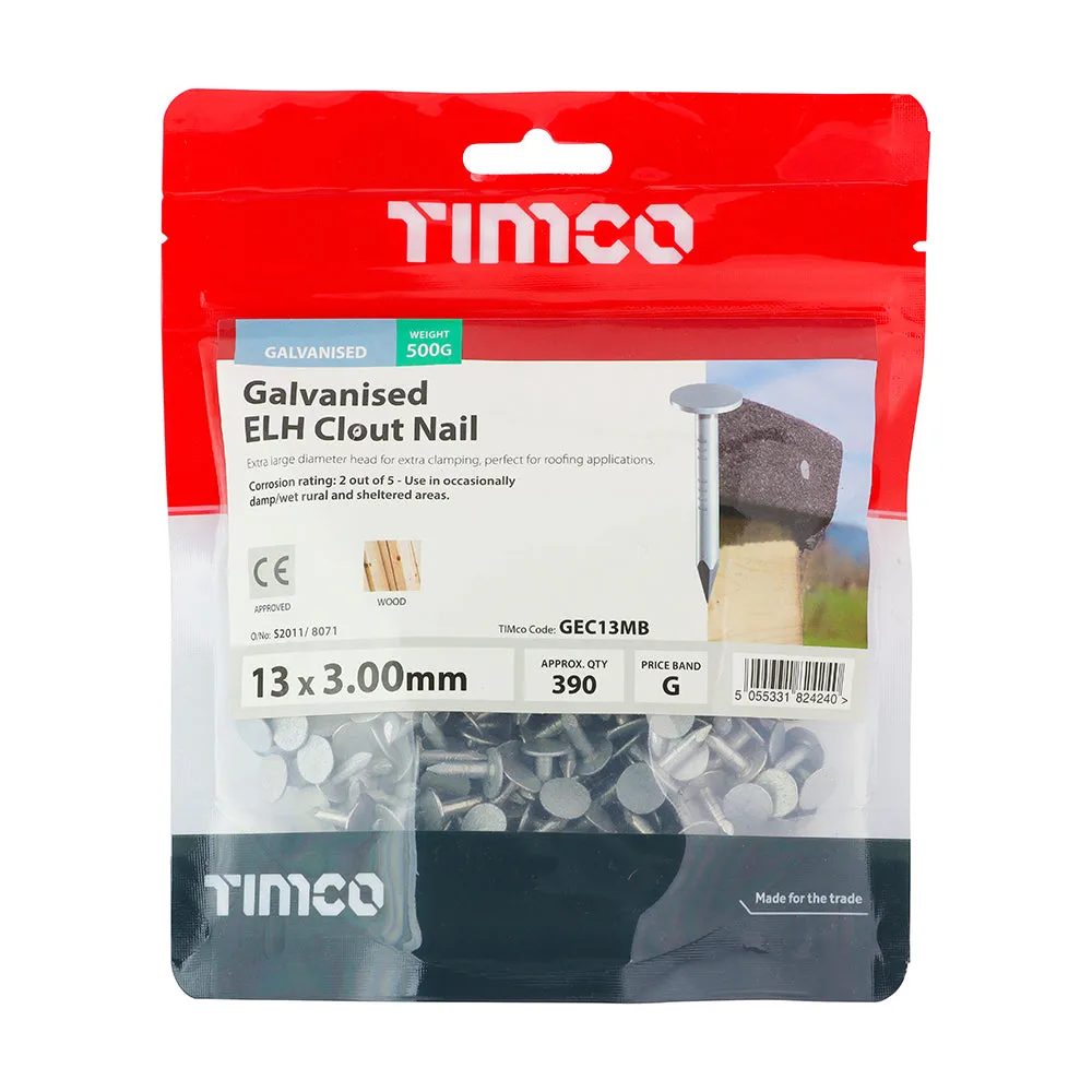 TIMco Galvinised Extra Large Head Clout Nails 13mm