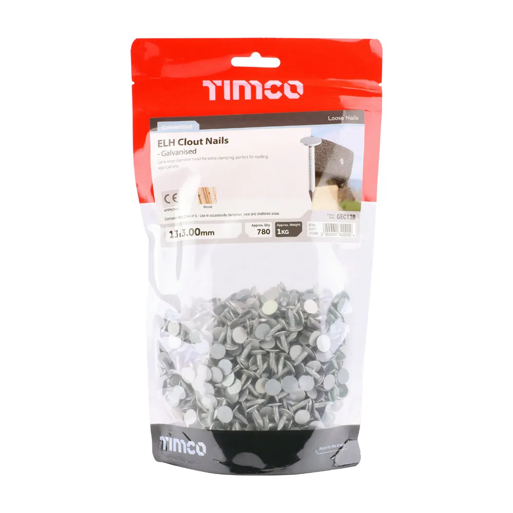 TIMco Galvinised Extra Large Head Clout Nails 13mm