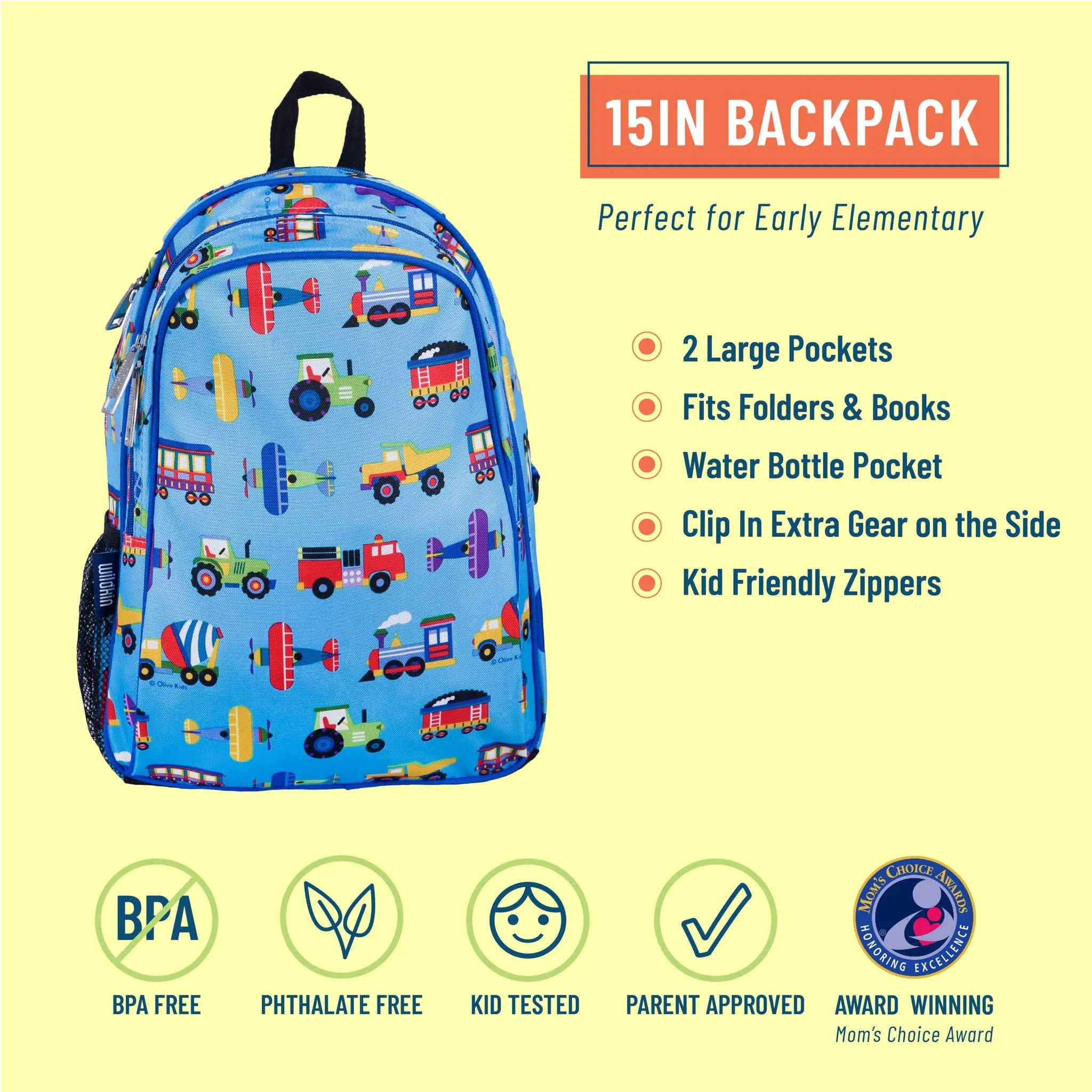 Trains Planes and Trucks Backpack - 15 Inch