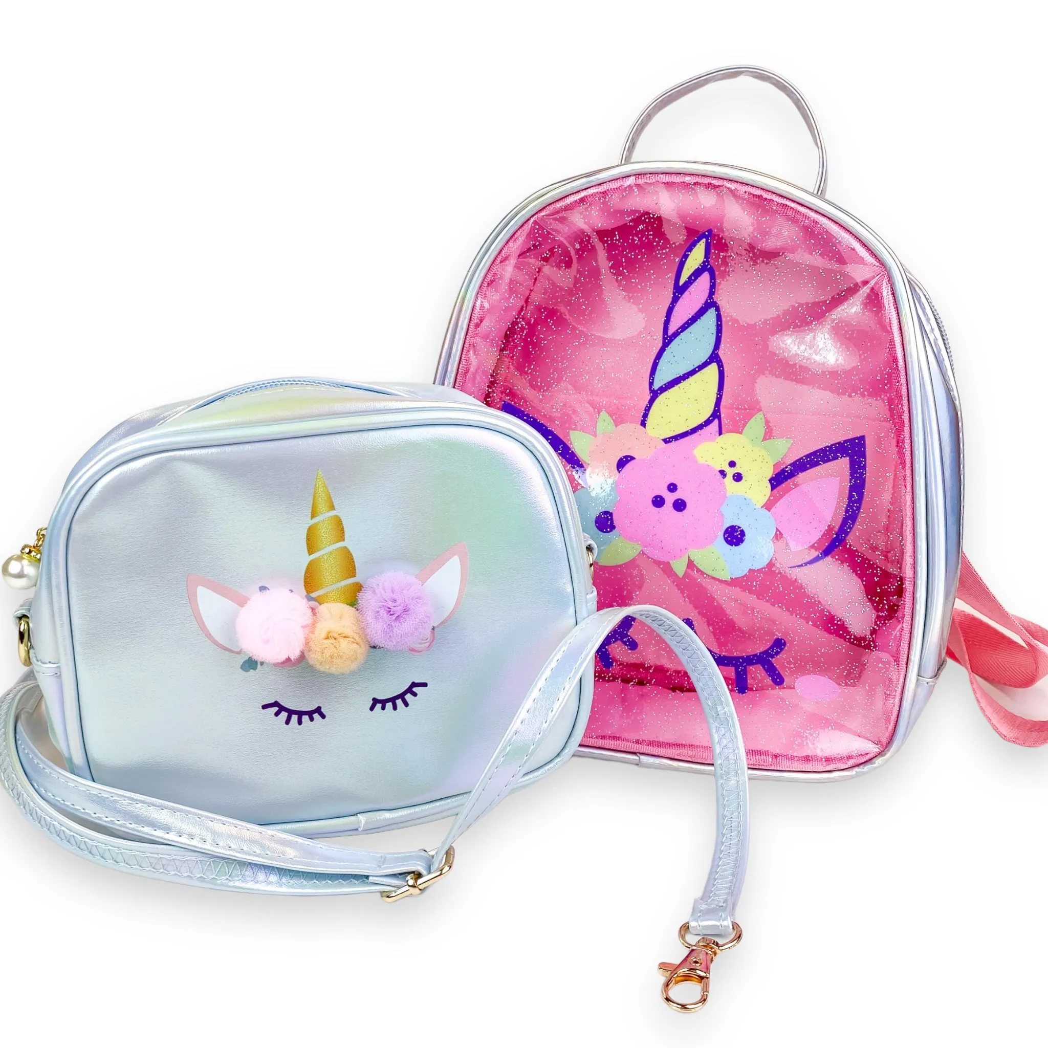 Unicorn Purse & Backpack set Silver/Blue