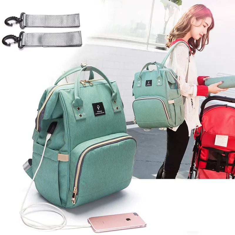 USB Diaper Bag Large Capacity Nappy Travel Backpack