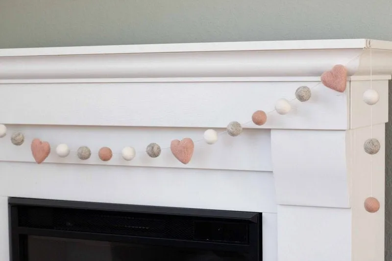 Valentine's Day Felt Ball & Heart Garland- Pale Pink, Gray, White