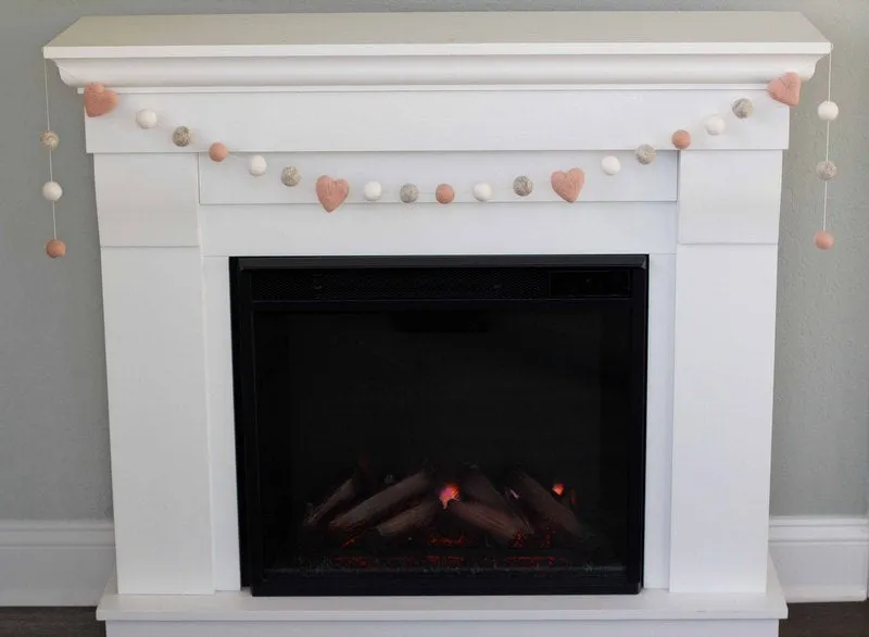 Valentine's Day Felt Ball & Heart Garland- Pale Pink, Gray, White