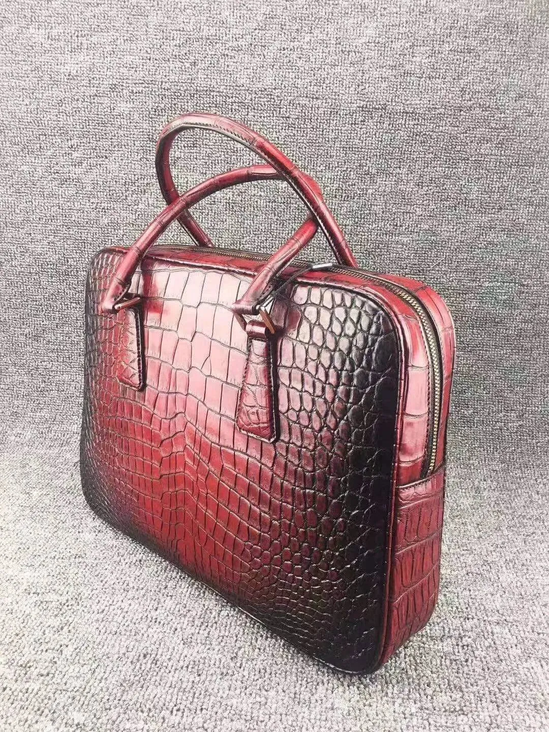 Vintage Crocodile Skin Leather Briefcase, Wind Red