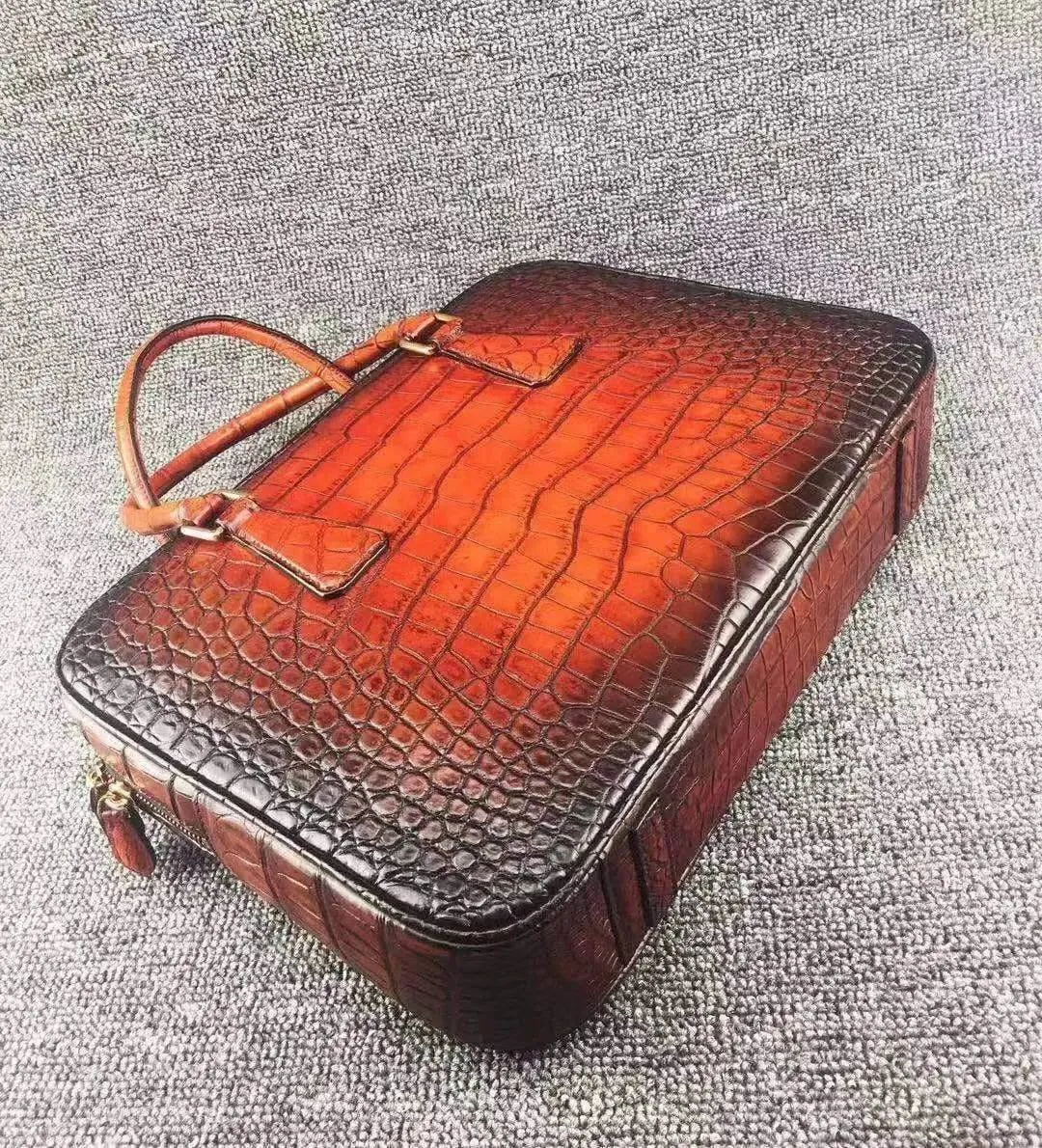 Vintage Crocodile Skin Leather Briefcase,Tan