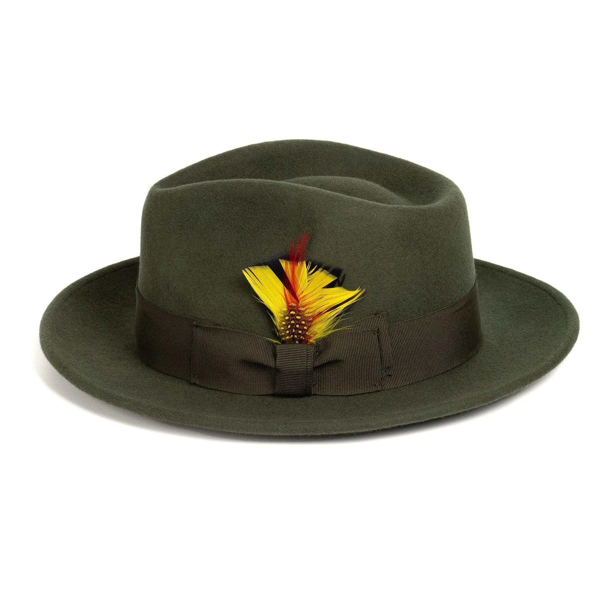 Vintage Crushable Wool Fedora Hat-Olive Green